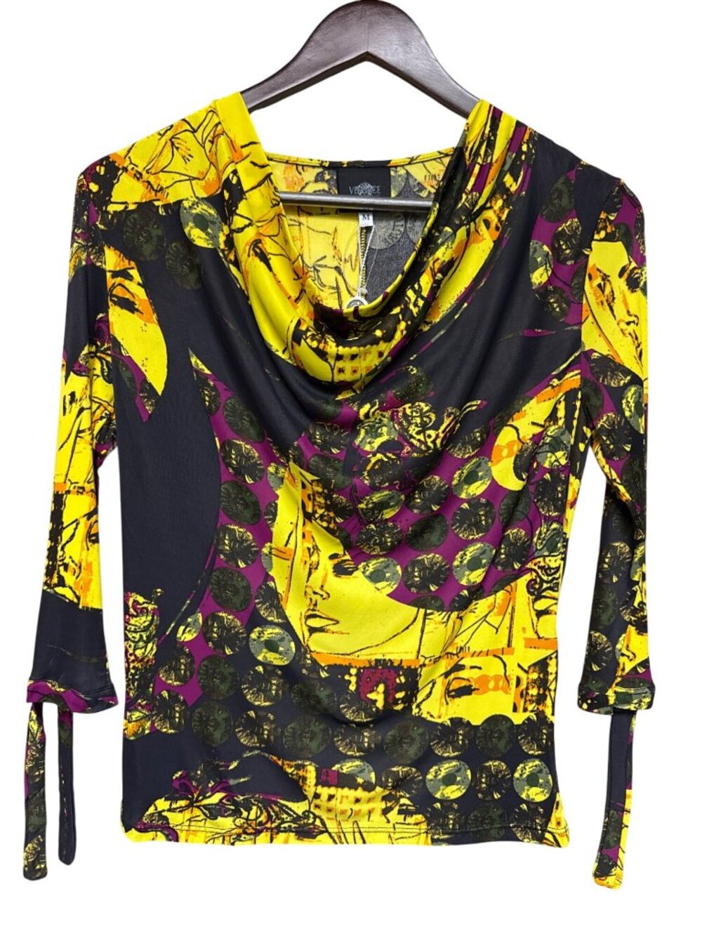 NWT Versace Jeans Couture Women's Medium Cowl Neck Graphic Top Italy Viscose